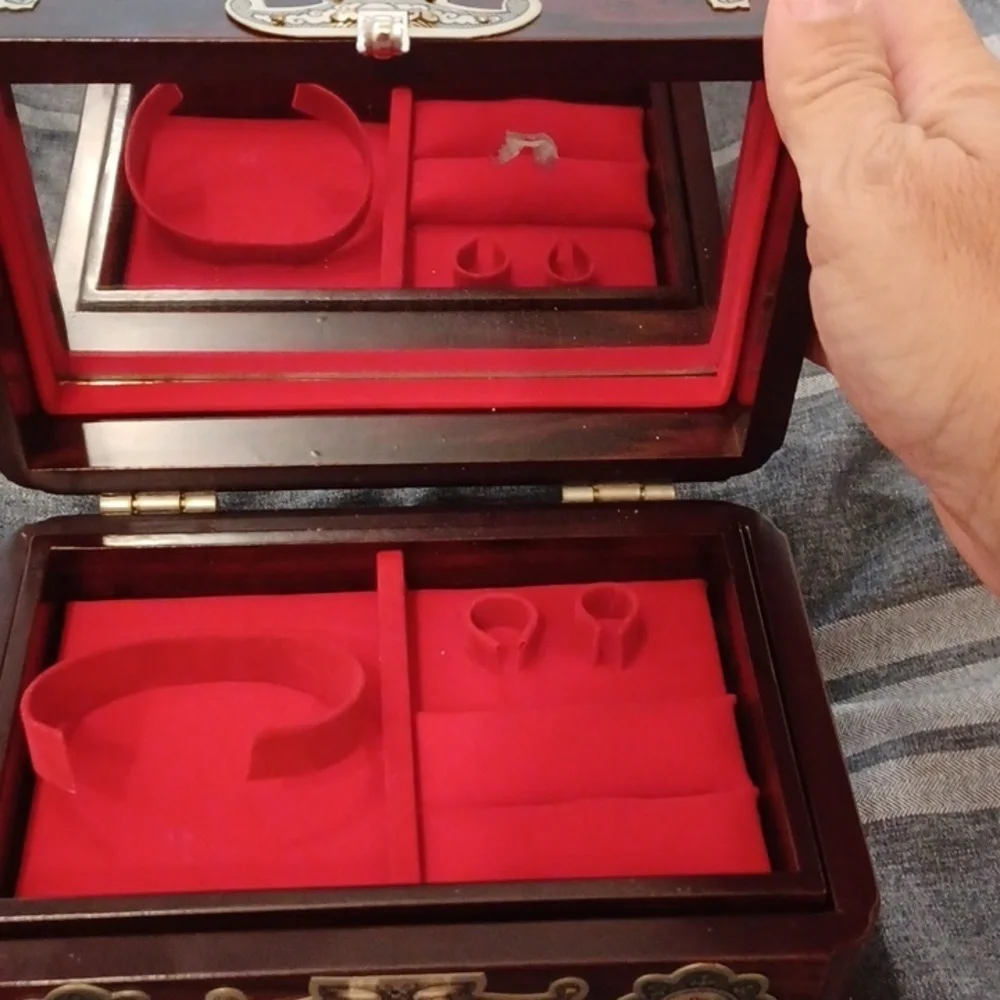 Vintage Cherry Wooden lacquer Jewelry Box Korean